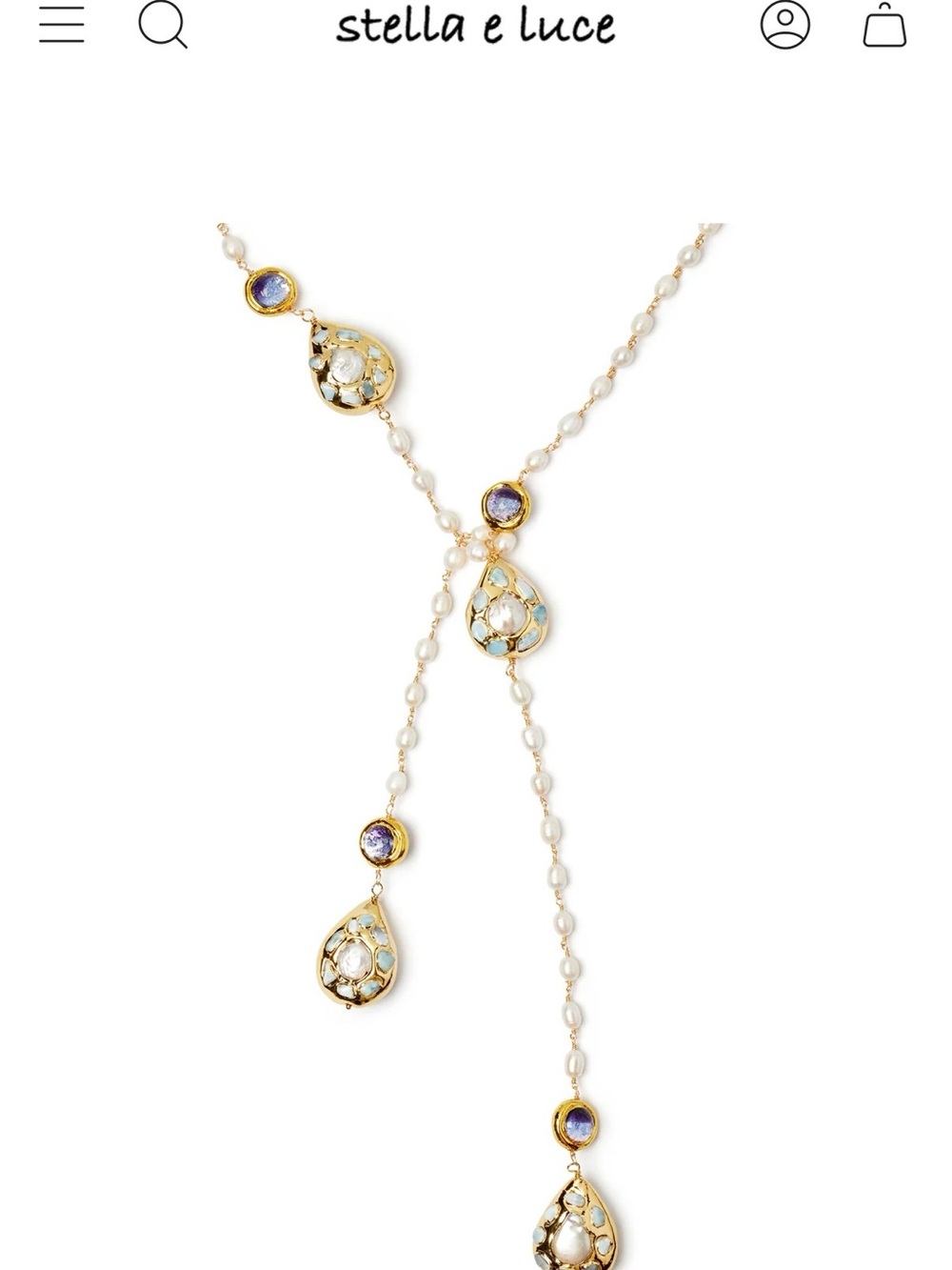 Stella Luce Gold Pearl and Violet Crystal Lariat Necklace